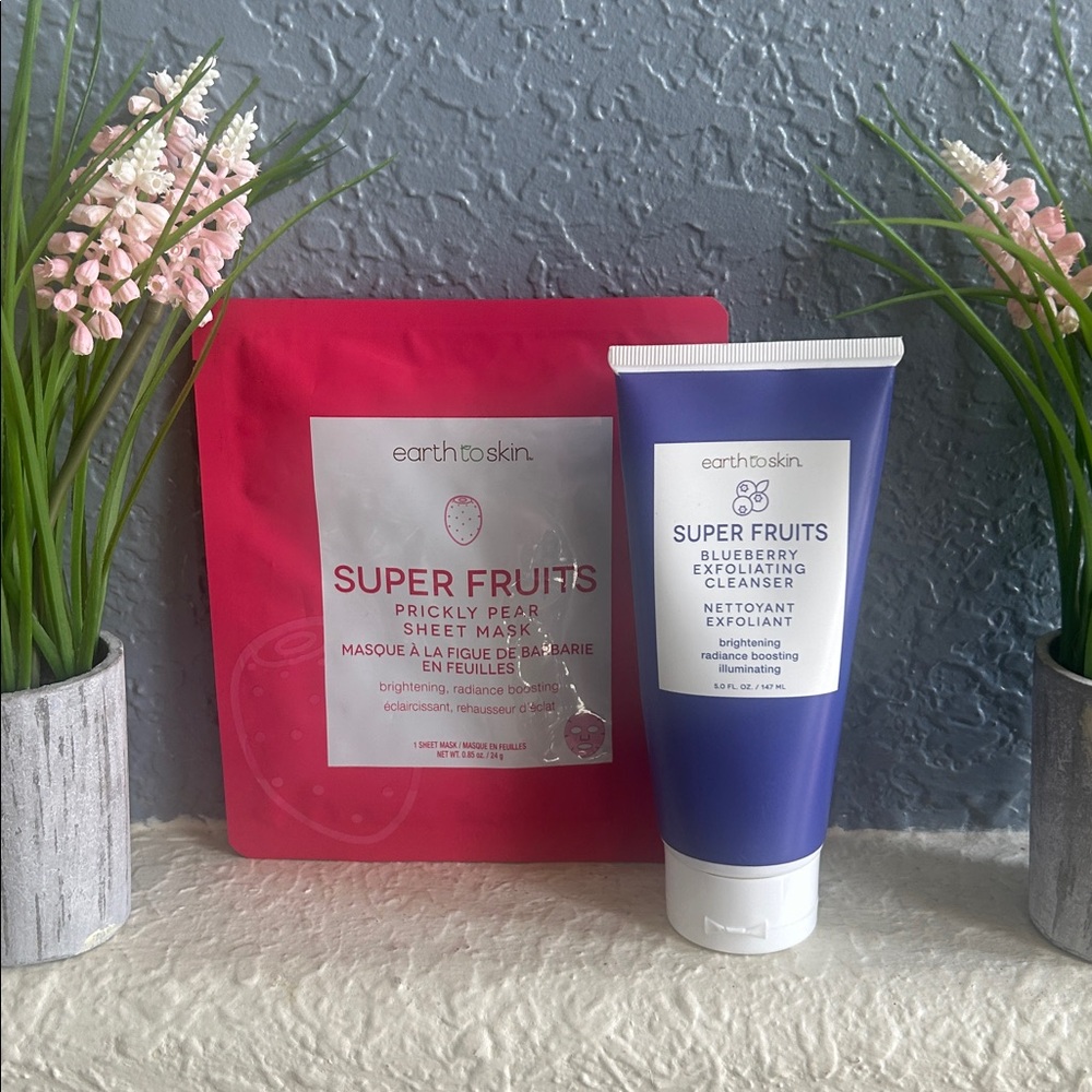Earth To Skin Super Fruits Set Blueberry Exfoliating Cleanser Prickly Pear Mask